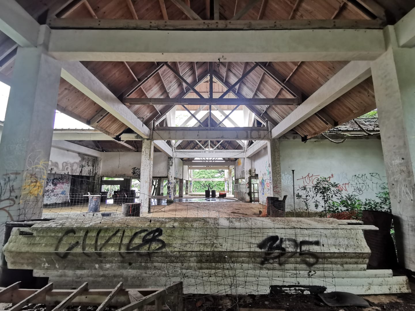 The Sheraton Hotel in its current overgrown and derelict state