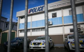 Whanganui police station where the 6 people associated with the central North Island man hunt are being held before their  court appearance this afternoon.