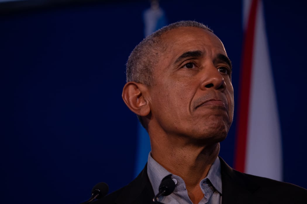 Former US President Barack Obama gives a speech at COP26 in Glasgow, Scotland.