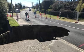 The sinkhole on Arrowsmith Avenue.