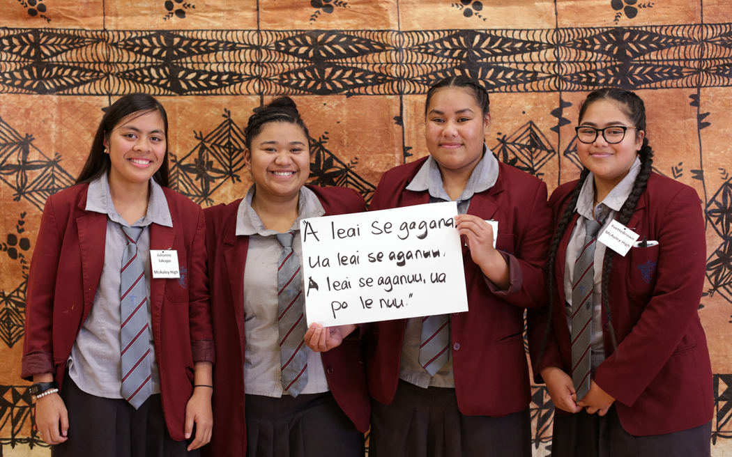 The McAuley High School Debating team from left: Julianne Iakopo, Naomi Fruean, Lelia Lina and Yvette Brown.
