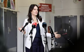 Education Minister Erica Stanford speaks after a visit to Rangitoto College, Auckland, 5 August 2025.