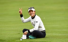 Lydia Ko waves during a practice round at the 2021 U.S. Women's Open.
