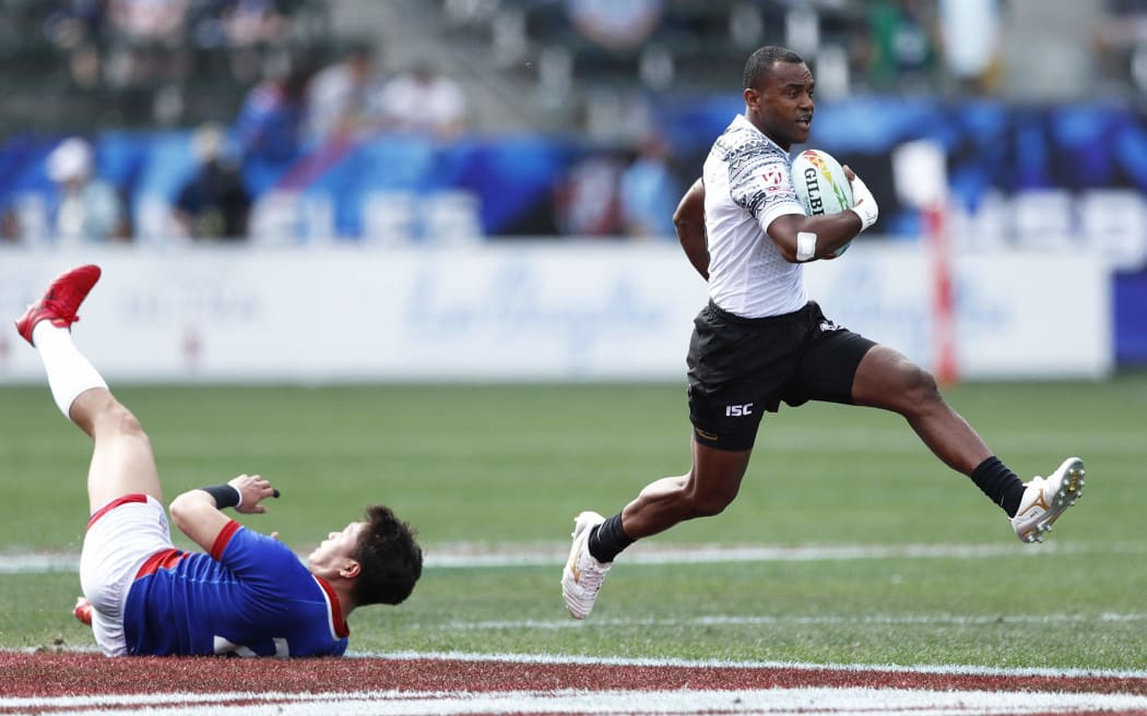 Fiji's Aminiasi Tuimaba in space during the 2020 Los Angeles Sevens.