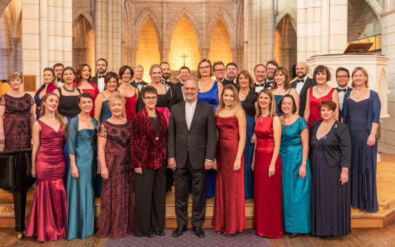 Auckland choir Viva Voce, with their Musical Director John Rosser
