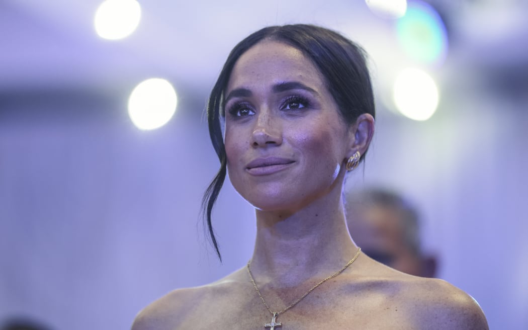 Britain's Meghan, Duchess of Sussex, looks on as she attends a Sit Out with Britain's Prince Harry (unseen), Duke of Sussex, at the Nigerian Defence Headquarters in Abuja on May 11, 2024 as they visit Nigeria as part of celebrations of Invictus Games anniversary.