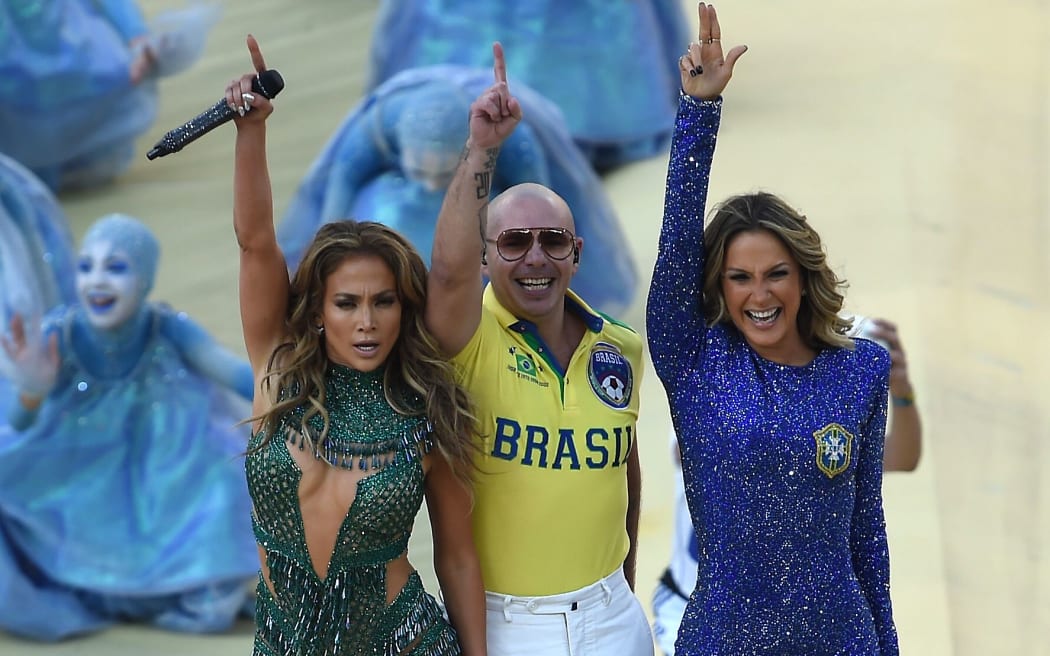 Jennifer Lopez, rapper Pitbull and Brazilian pop singer Claudia Leitte starred in the opening ceremony.