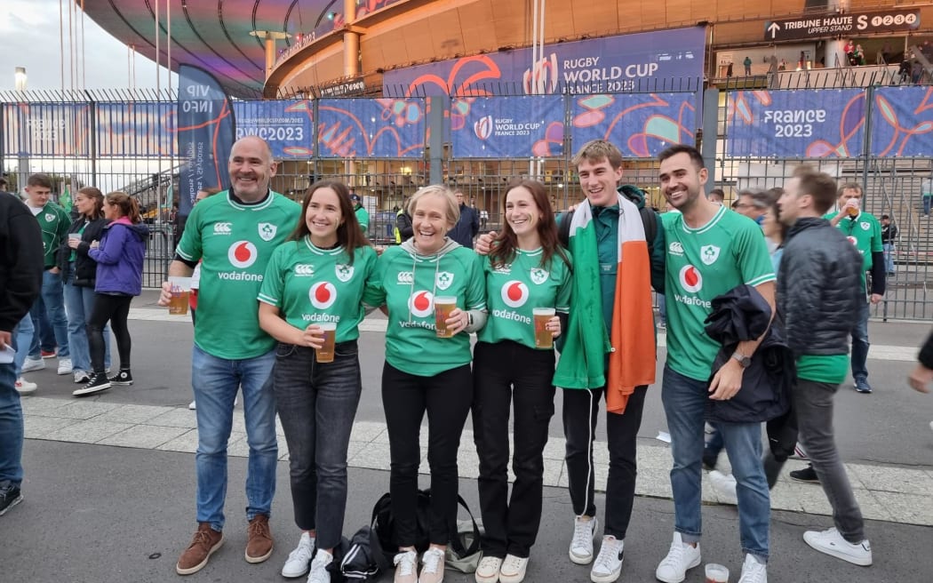 Irish rugby fans outside the Stade de France, before the All Blacks vs Ireland quarter final match, on 15 October, 2023.