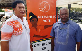 Ajilon Nasiu and the Permanent Secretary of the Ministry of Home Affairs George Palua at the launch.
