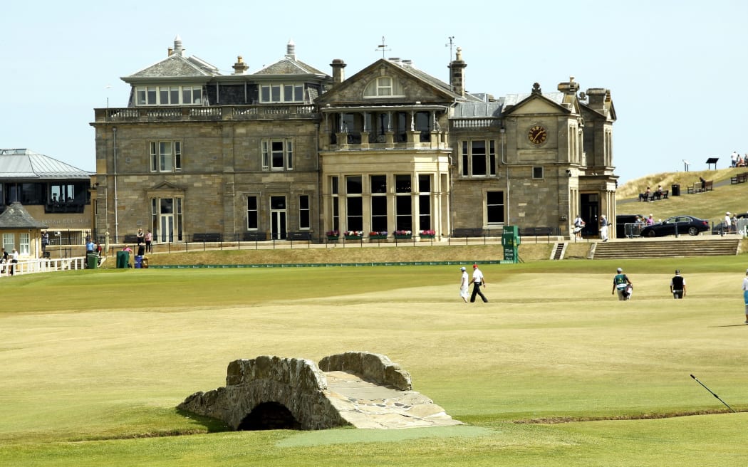 The Old Course at St Andrews, St Andrews, Scotland. A general view of the Royal and Ancient Golf Club at St Andrews with the Swilken Bridge in the foreground