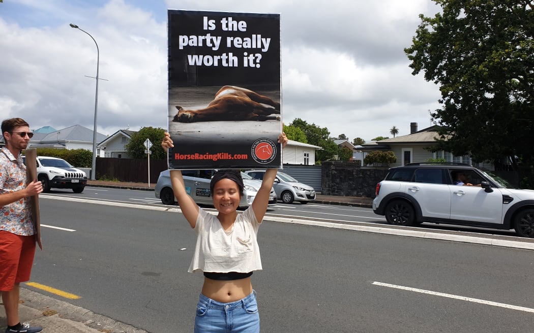 Boxing Day Ellerslie races - protests against animal cruelty