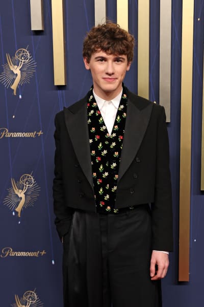 US-British Sam Nivola arrives at te 2025 Emmy Awards.