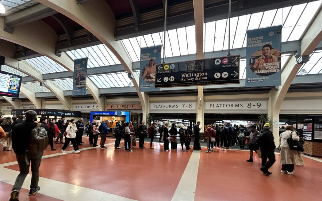 Commuters queue at Wellington Railway Station on 20 September after an "incident" caused disruptions to the Hutt Valley line.