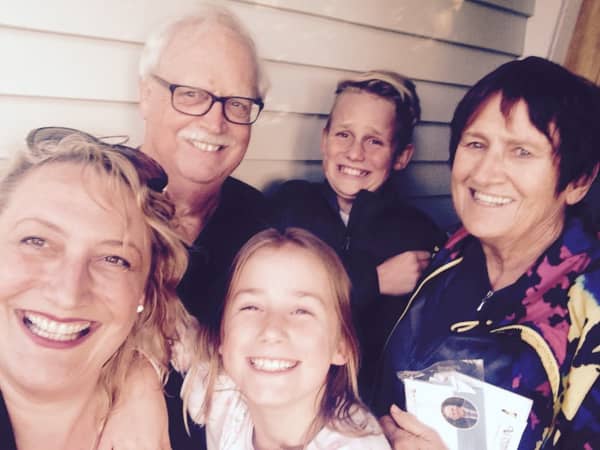 Jane McCarroll (left) with her parents and children, Charlie and Ella.