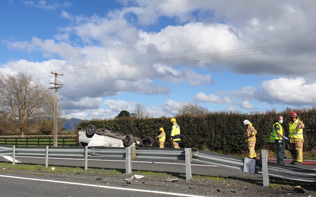 The crash scene, near Karapiro Village on State Highway 1 in Waikato.