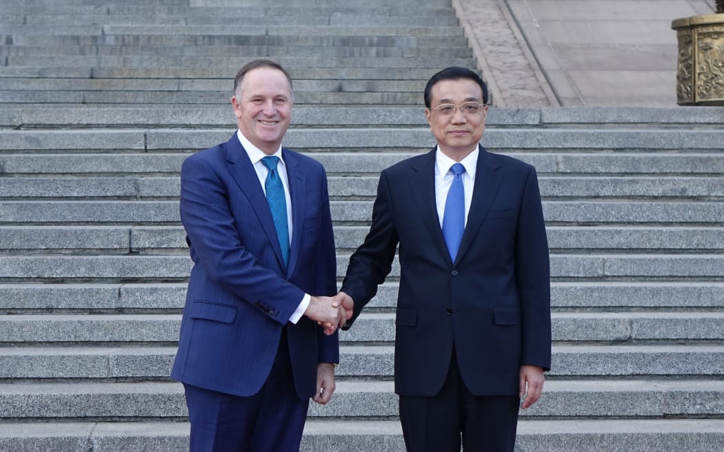 John Key meeting Premier Li Keqiang at the Great Hall of China in Beijing.