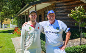 Harcourt team-mates Oliver Pascoe (left) and Callum Wright during Sunday's fixture