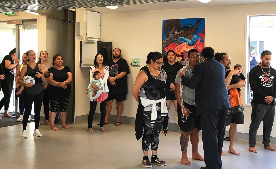 French Polynesia's vice president Teva Rohfritsch is received by Maori at the invitation of former NZ politician Tukoroirangi Morgan