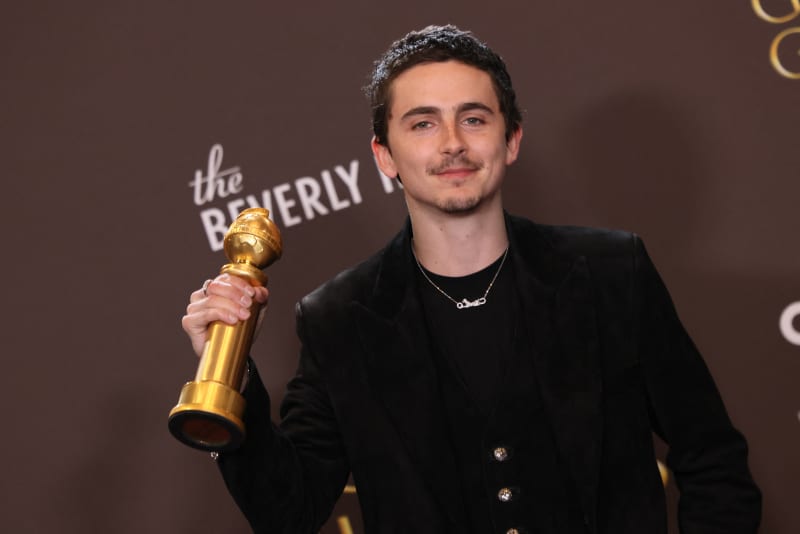 French-US actor Timothée Chalamet poses in the press room with the Best Actor in a Motion Picture – Musical or Comedy for "Marty Supreme" during the 83rd annual Golden Globe Awards at the Beverly Hilton hotel in Beverly Hills, California, on January 11, 2026.