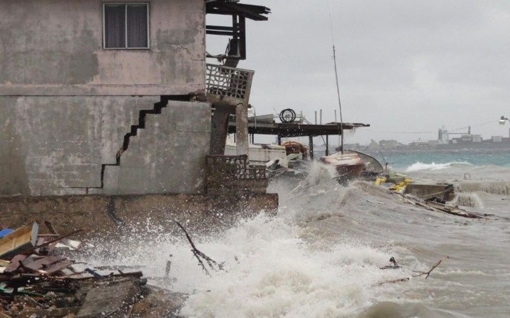 A storm batters Majuro in Marshall Islands in July 2015