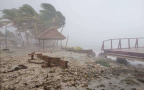 Debris swept in by the lagoon on Tuvalu's main island, Funafuti.