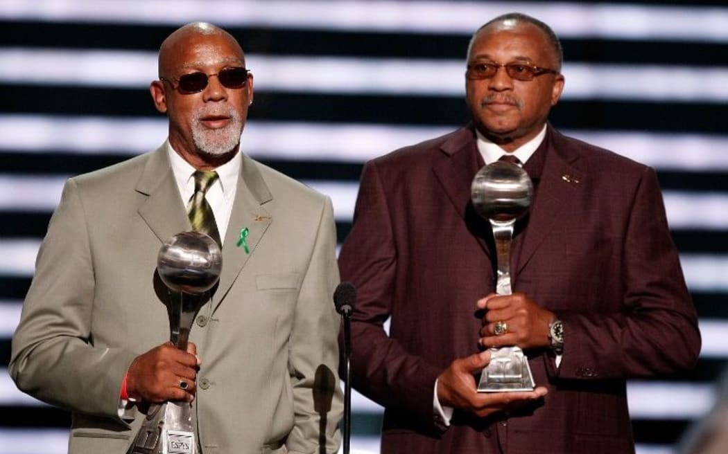 John Carlos and Tommie Smith accept the Arthur Ashe Award for Courage at the 2008 ESPY Award.