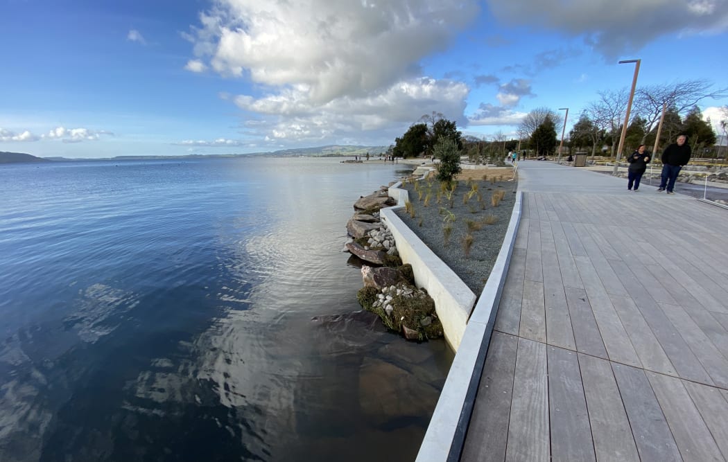 The newly-opened Rotorua lakefront on Saturday.