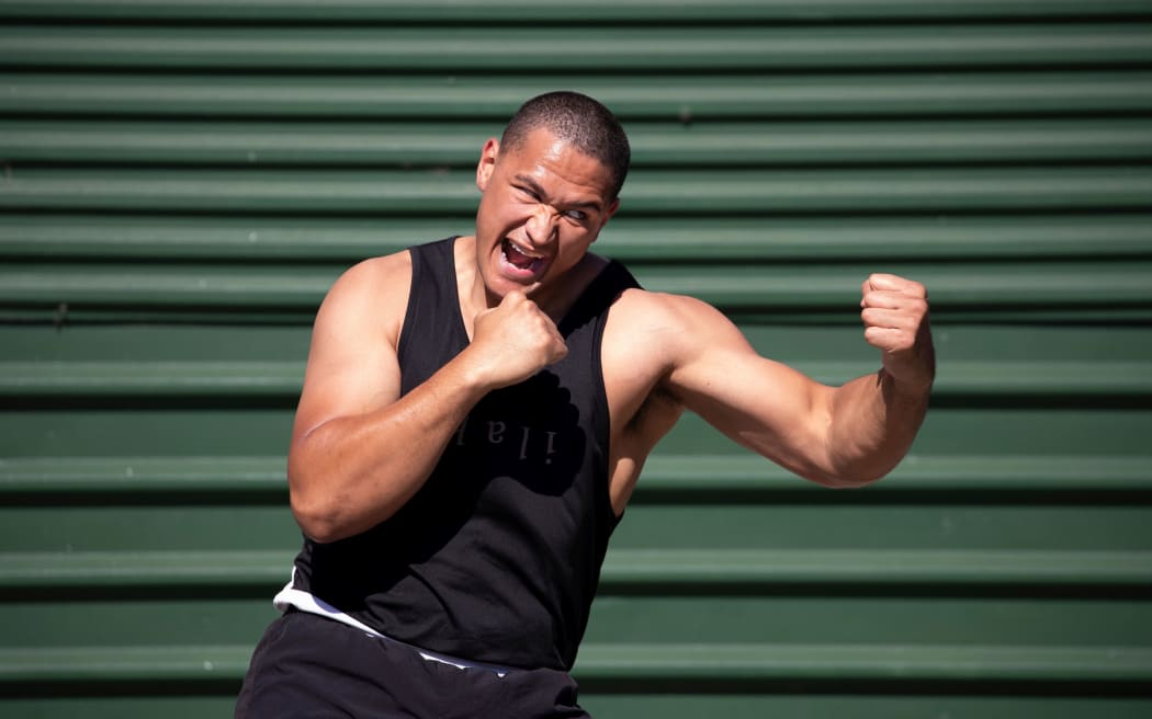 Covid-19 Level 4 Lockdown - New Zealand Professional Heavyweight boxer Junior Fa trains in his driveway at their Papakura home.