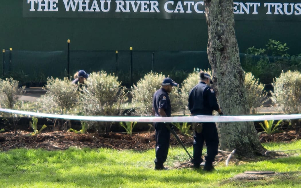 Police search the scene of a death in Auckland's Blockhouse Bay in August 2024.
