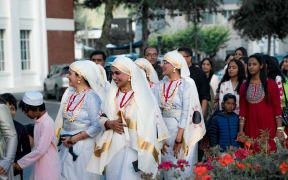 The Wellington celebrations began with a khosha yatra, a traditional procession with participants wearing ethnic attire.
