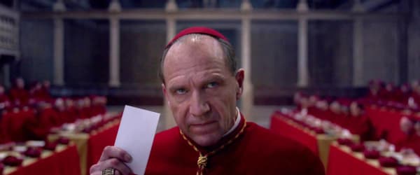 Conclave (2024), based on the novel by Robert Harris, directed by Edward Berger, starring Ralph Fiennes.