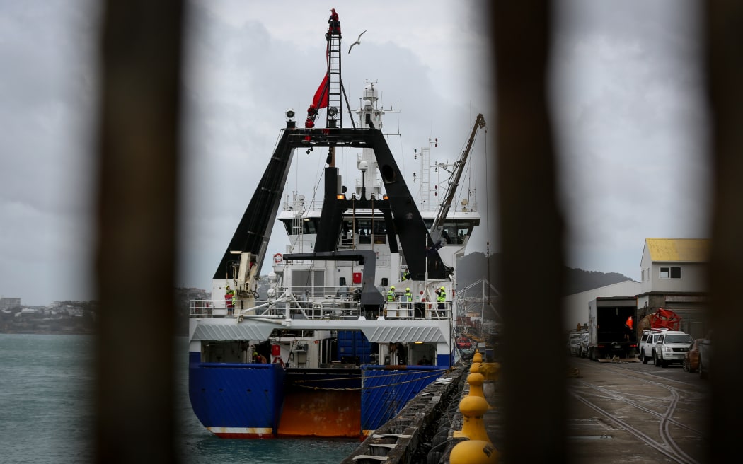Greenpeace activists on board the government research ship Tangaroa in Wellington.