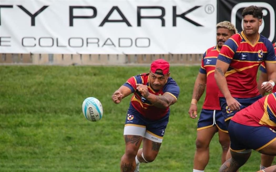 Veteran halfback Sonatane Takulua fires out a pass at training in Denver on Monday as the 'Ikale Tahi prepared for their clash against Japan this weekend. Photo: Tonga Rugby Union