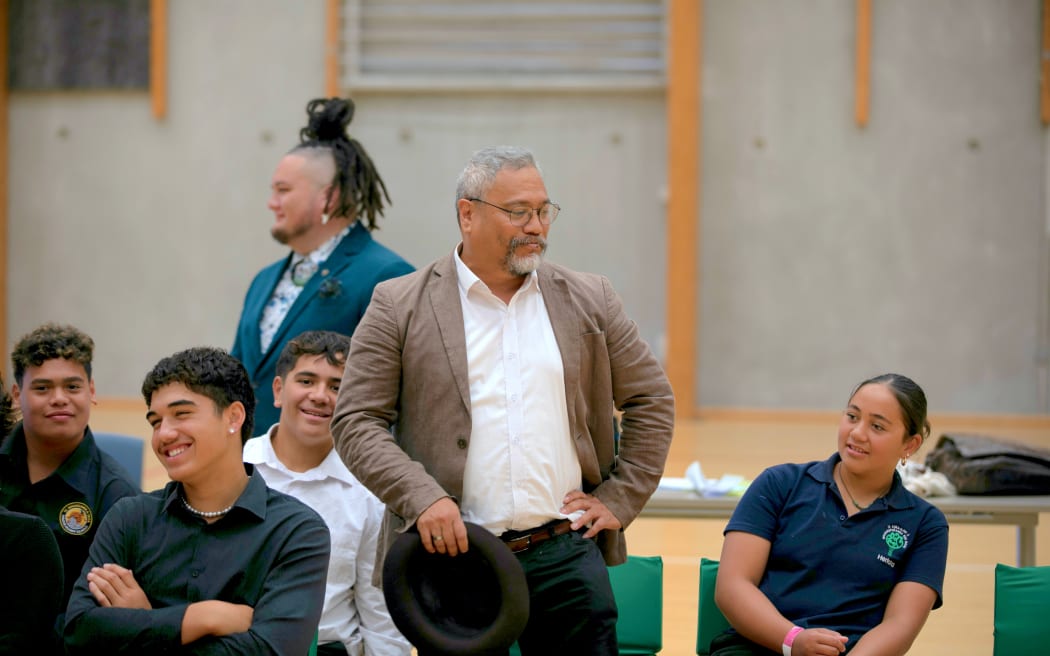 The Greens' Teanu Tuiono makes his case during the mock debate.