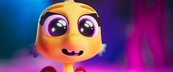 A still from the animation film Pout-Pout Fish showing starry-eyed character Pip lighting up brightly.