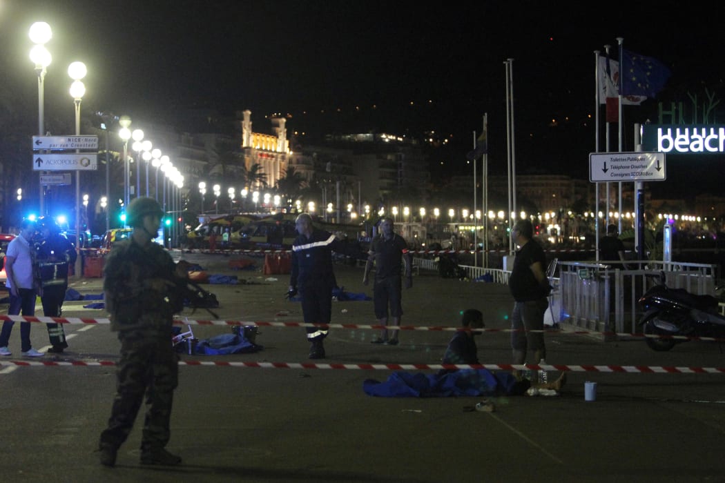 Bodies litter the street after the Nice truck attack.