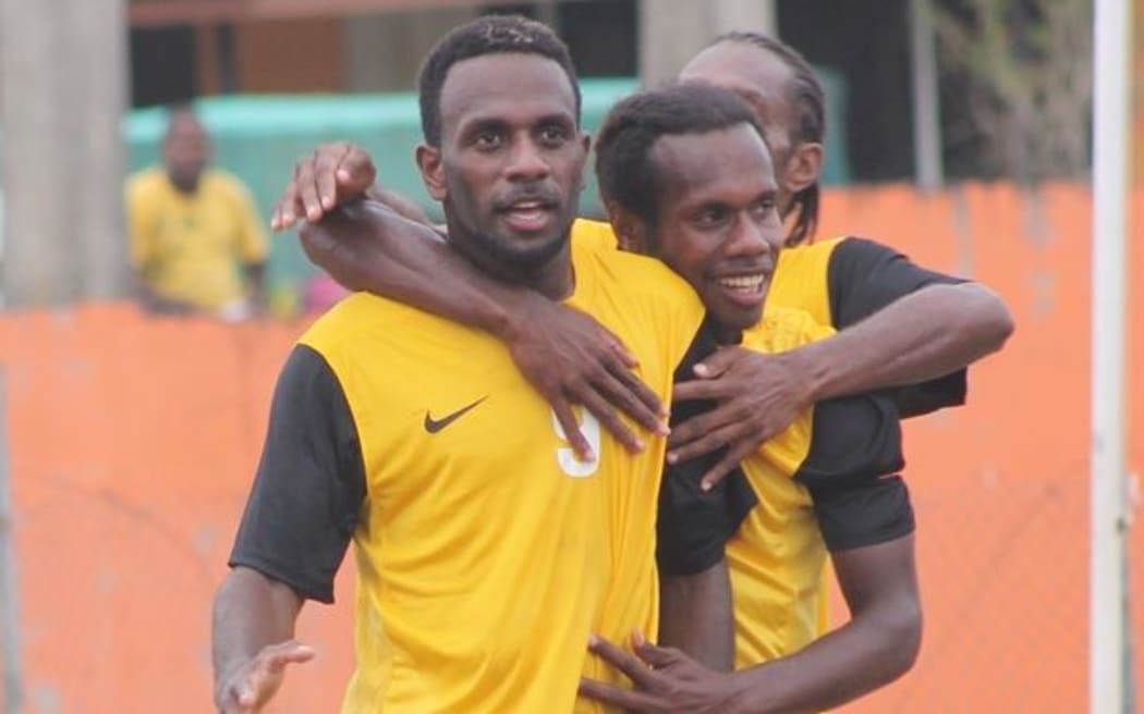 Vanuatu's Bill Nichols celebrates his first senior goal in a 2-1 win against Fiji.