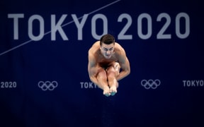 New Zealand's Anton Down-Jenkins competing in the Men's 3m springboard at the Tokyo Olympics.