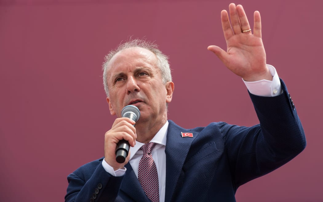 Presidential candidate of Turkey's main opposition Republican People's Party  Muharrem Ince delivers a speech during a rally in Istanbul, on June 23, 2018.