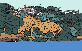 Homes on cliff with slip damage illustration