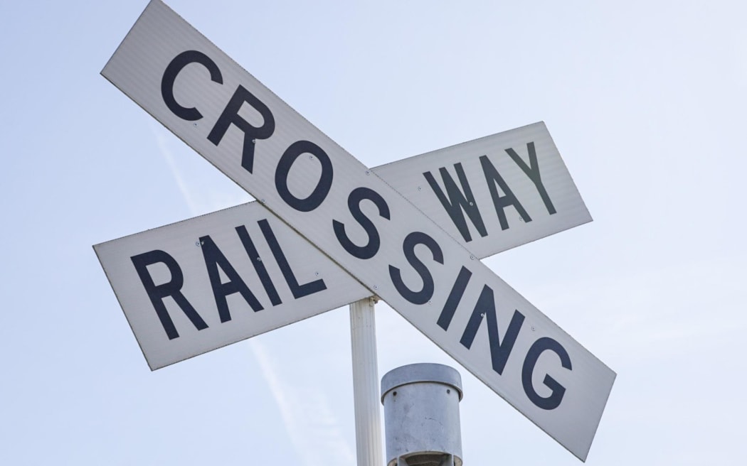 A railway crossing sign in Darfield.