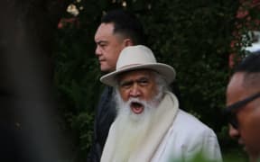 Hone Sadler, kaikōrero for Ngāpuhi, at the Hui-ā-Iwi