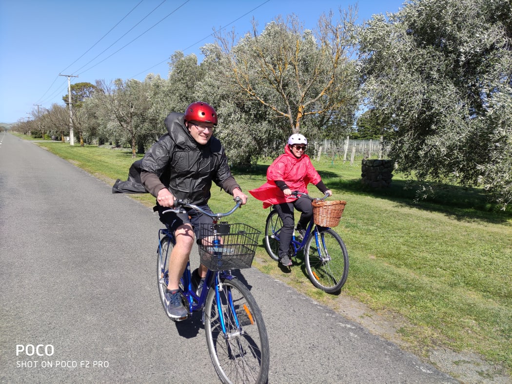 Cycling into the headwind in Martinborough.