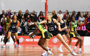 Silver Fern Storm Purvis playing Jamaica in Taini Jamison Trophy series
