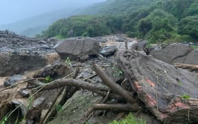 A large slip blocked State Highway 67 past Hector at the Old Slaughterhouse, closing the road.