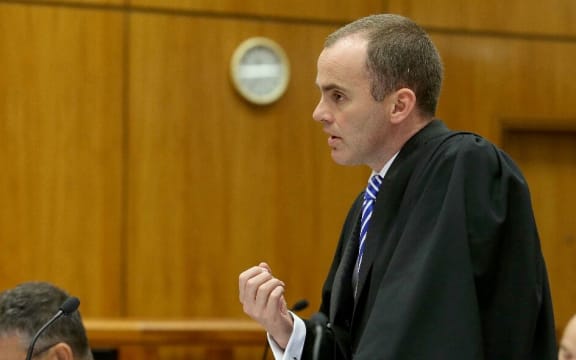 Crown lawyer Andrew McRae speaks at the trial of Russell John Tully.