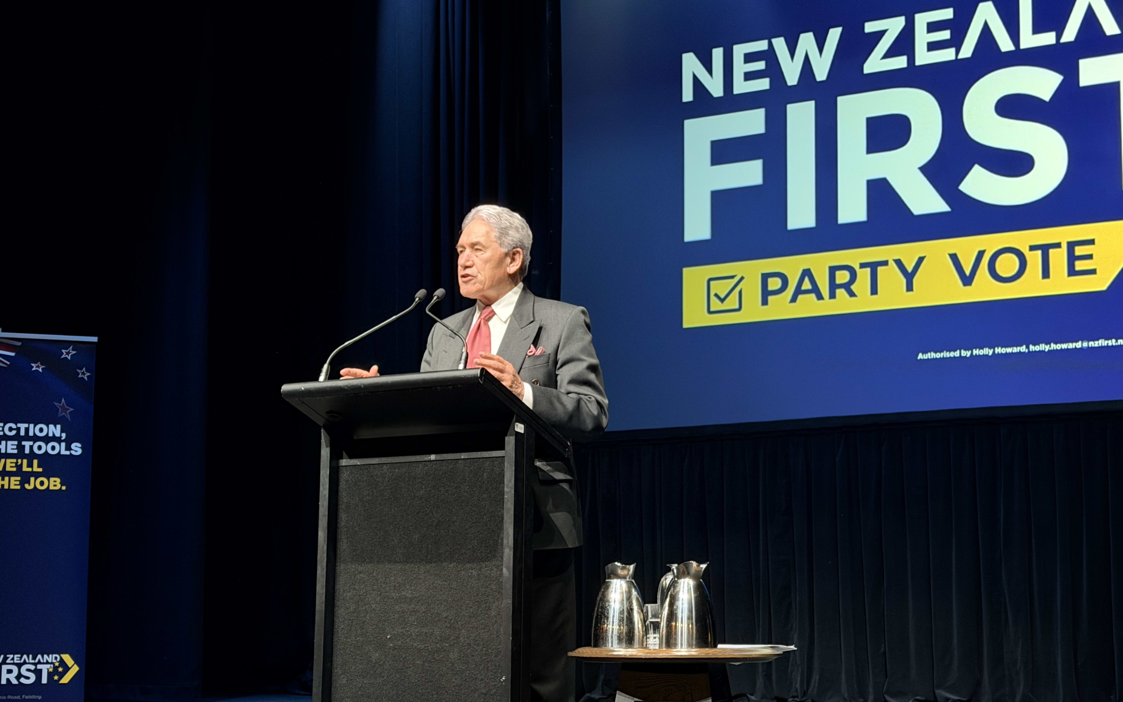 NZ First leader Winston Peters speaks in Christchurch on Sunday, 18 October.