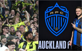 Phoenix fans and Auckland FC vice captain Jake Brimmer.