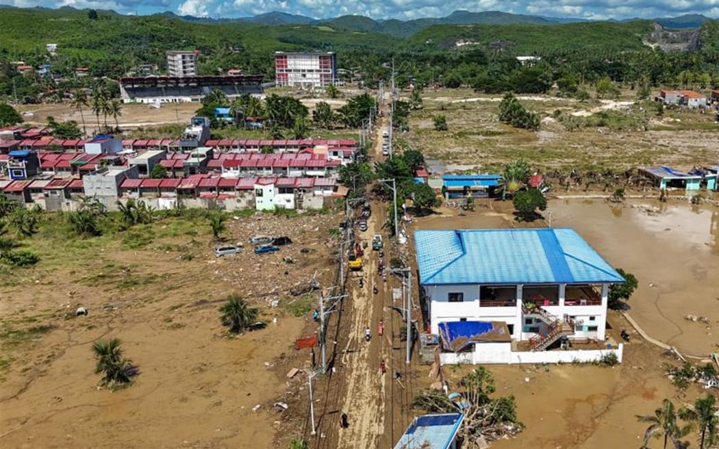 An aerial view shows Liloan town, in the province of Cebu on November 6, 2025, in the aftermath of Typhoon Kalmaegi.