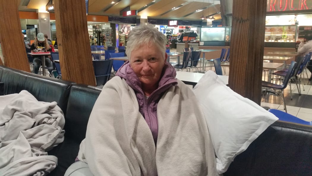 Irene Irving slept the night at Wellington Airport. Photo taken 30 March.